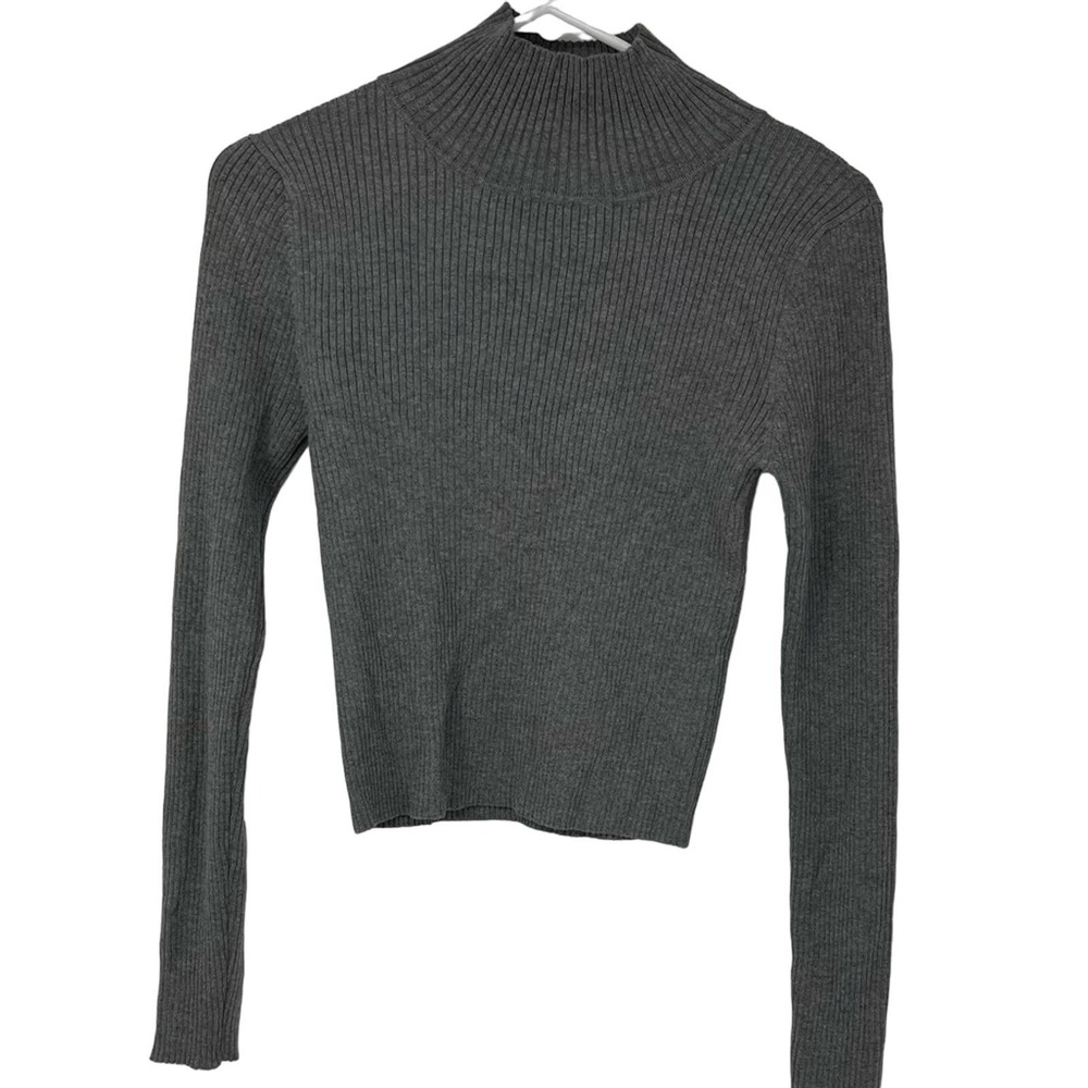PINK REPUBLIC GRAY RIBBED STRETCH LONG SLEEVE MEDIUM